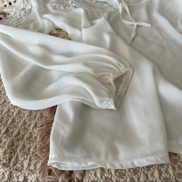 Sheer Bell Sleeve V-neck Tie Blouse - Picture 2 of 7